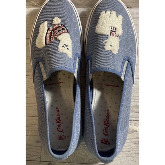 Cath Kidston Llama Blue And White Canvas Slip On Sneakers Flats Women's Size 8.5 - Picture 5 of 8